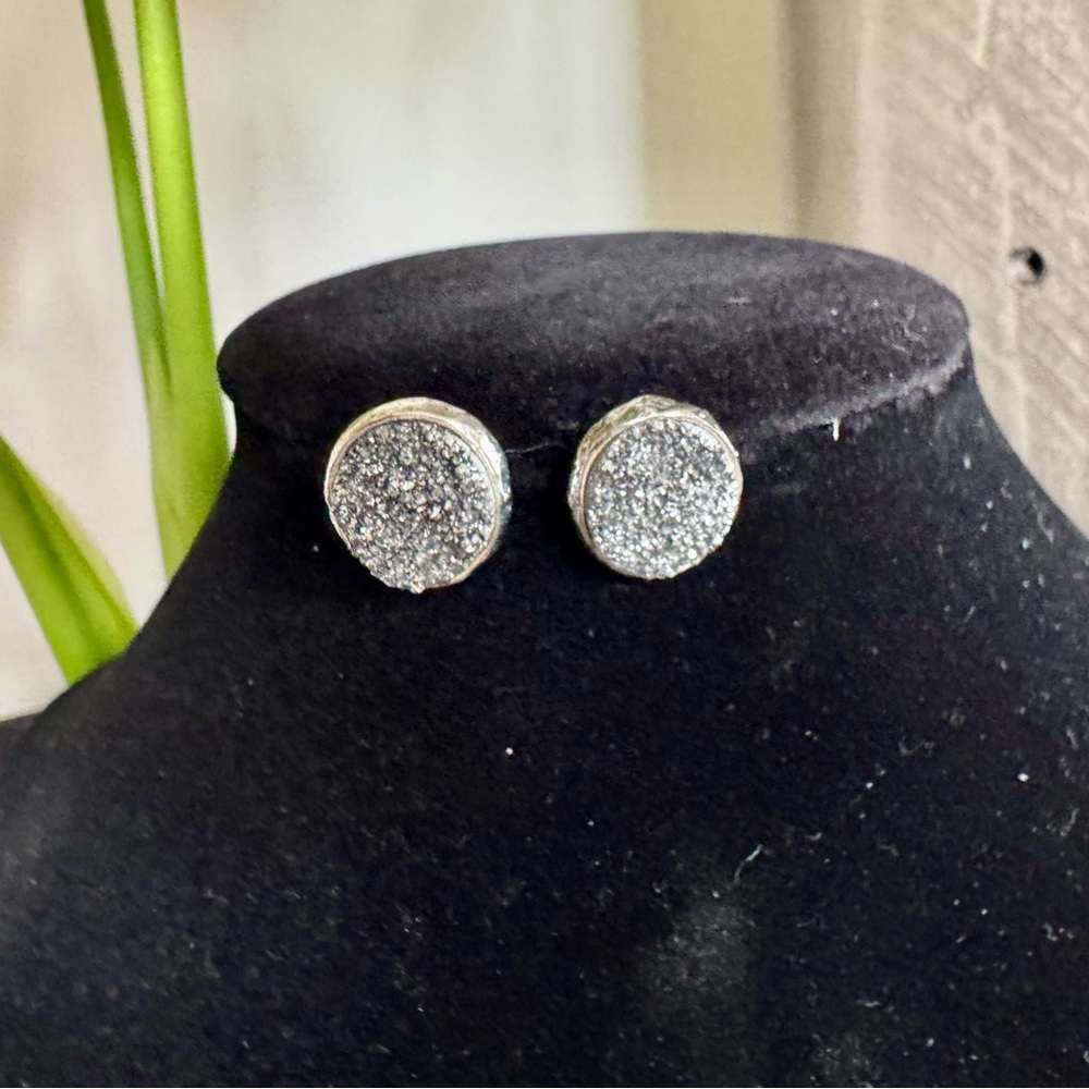 Silver and Druzy Stud Earrings